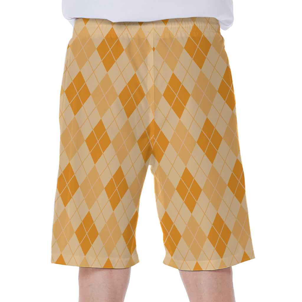 Orange Argyle Pattern Print Men's Beach Shorts