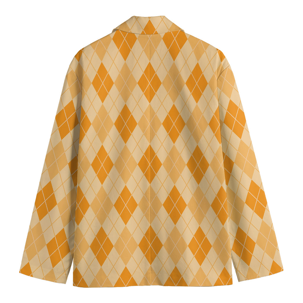 Orange Argyle Pattern Print Men's Blazer