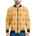 Orange Argyle Pattern Print Men's Bomber Jacket