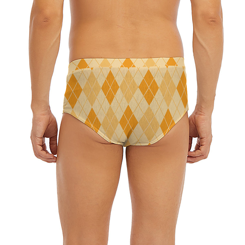Orange Argyle Pattern Print Men's Briefs