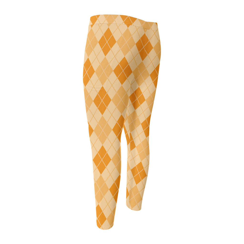 Orange Argyle Pattern Print Men's Compression Pants