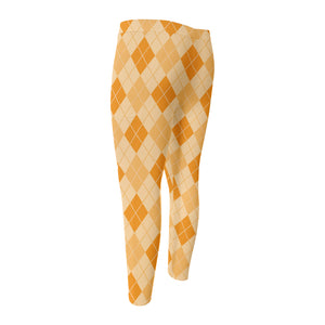 Orange Argyle Pattern Print Men's Compression Pants