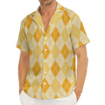 Orange Argyle Pattern Print Men's Deep V-Neck Shirt