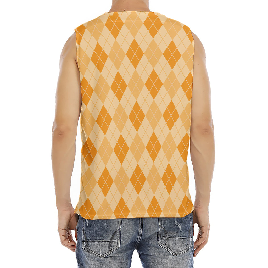 Orange Argyle Pattern Print Men's Fitness Tank Top