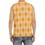 Orange Argyle Pattern Print Men's Fitness Tank Top