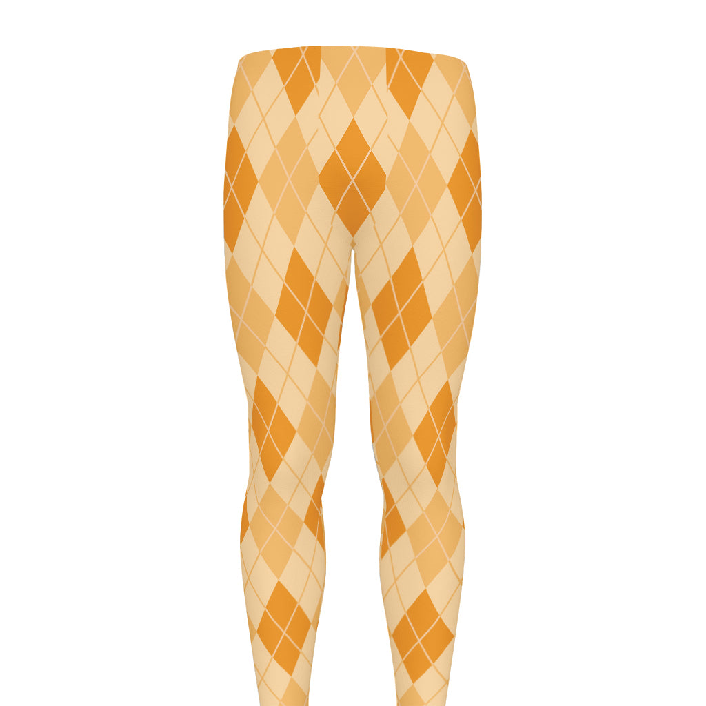 Orange Argyle Pattern Print Men's leggings