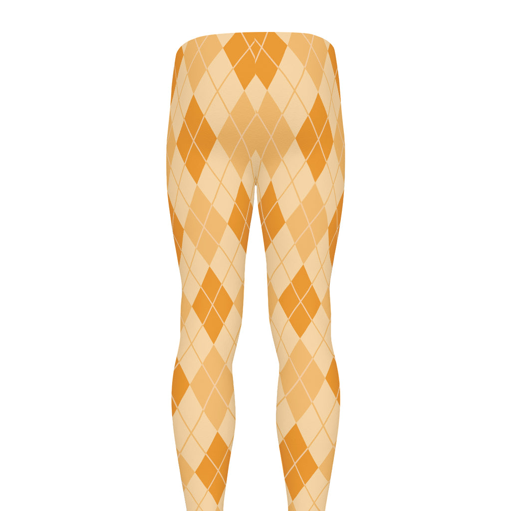 Orange Argyle Pattern Print Men's leggings