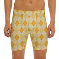 Orange Argyle Pattern Print Men's Long Boxer Briefs