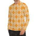 Orange Argyle Pattern Print Men's Long Sleeve Rash Guard