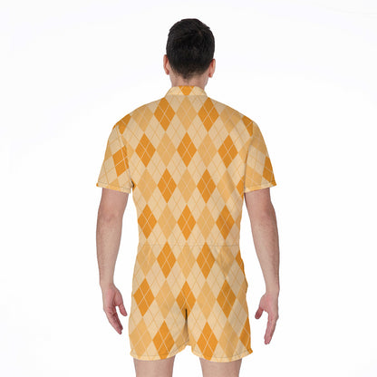 Orange Argyle Pattern Print Men's Rompers
