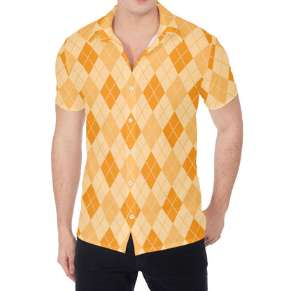 Orange Argyle Pattern Print Men's Shirt