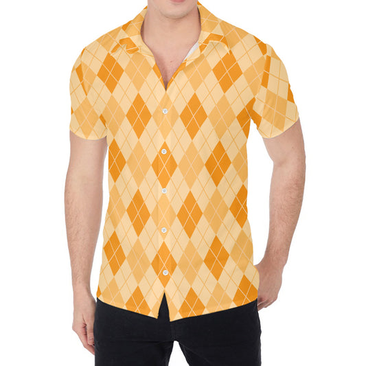 Orange Argyle Pattern Print Men's Shirt