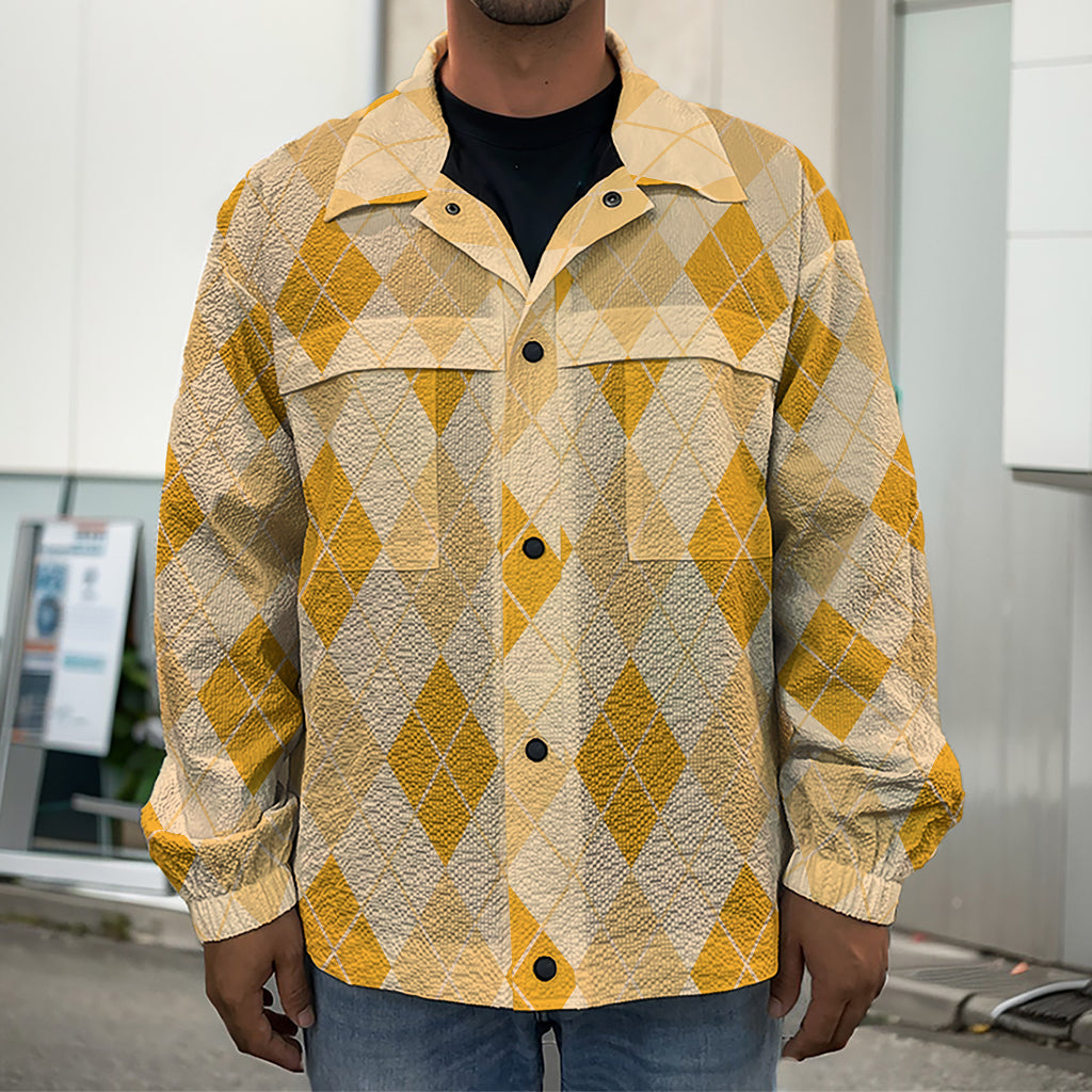 Orange Argyle Pattern Print Men's Shirt Jacket