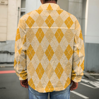 Orange Argyle Pattern Print Men's Shirt Jacket