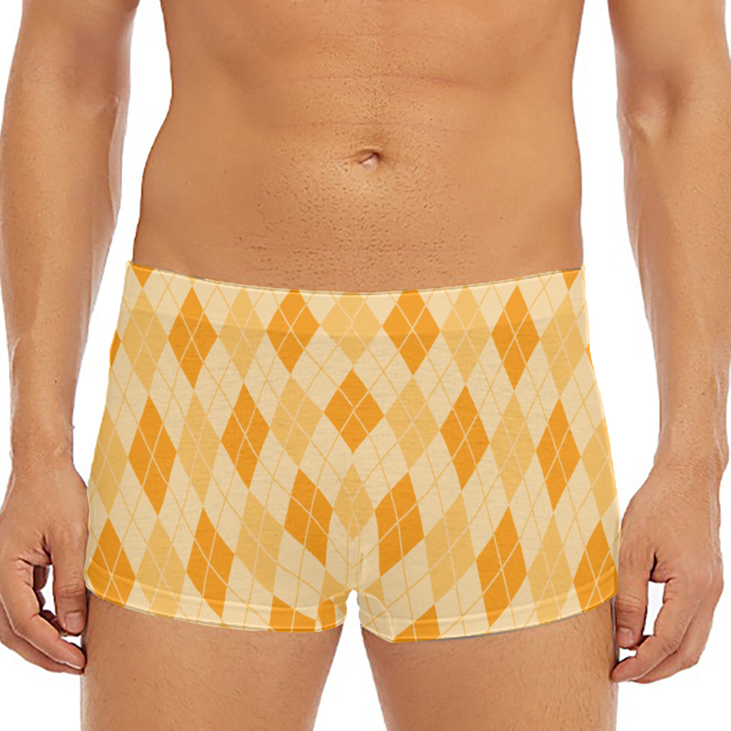 Orange Argyle Pattern Print Men's Short Boxer Briefs
