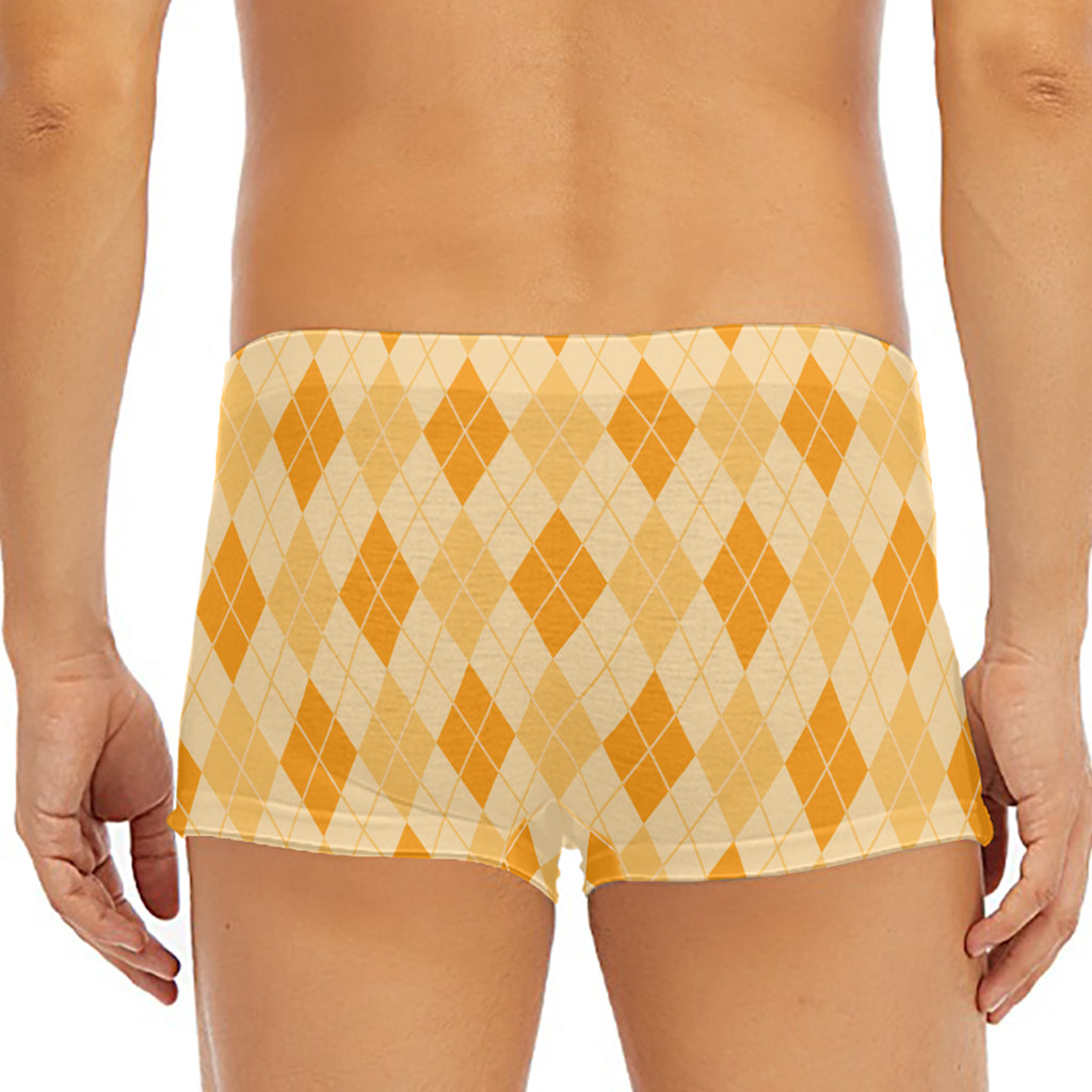 Orange Argyle Pattern Print Men's Short Boxer Briefs