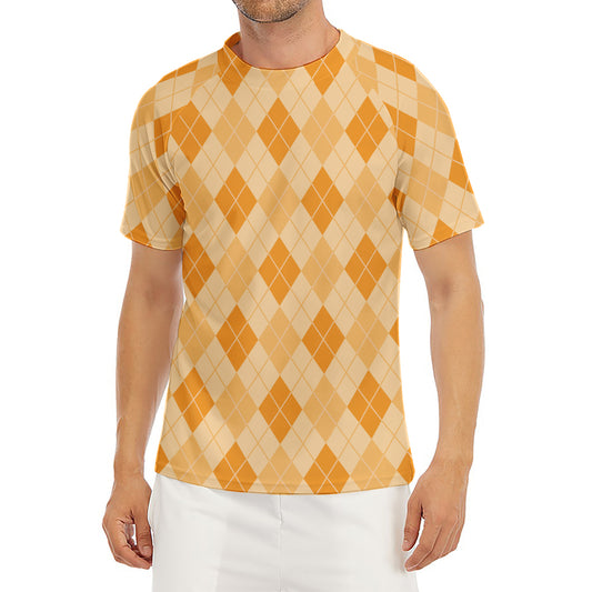 Orange Argyle Pattern Print Men's Short Sleeve Rash Guard