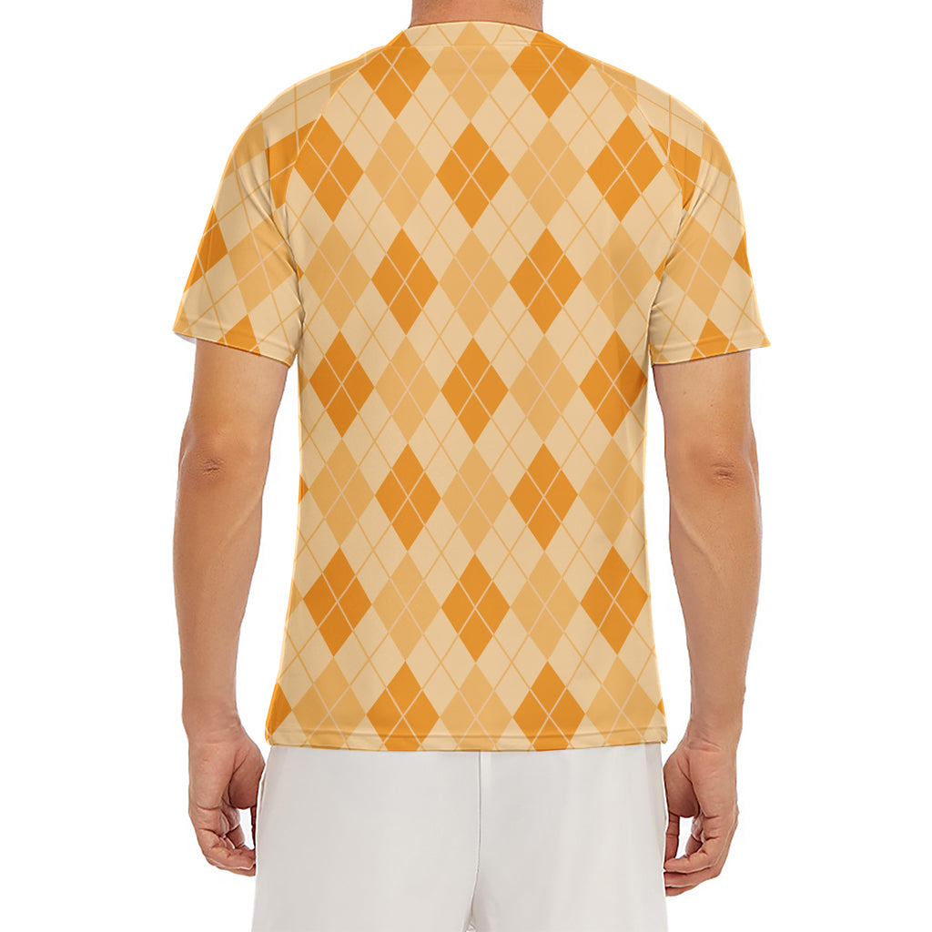 Orange Argyle Pattern Print Men's Short Sleeve Rash Guard