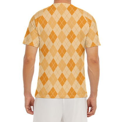 Orange Argyle Pattern Print Men's Short Sleeve Rash Guard