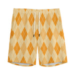 Orange Argyle Pattern Print Men's Sports Shorts
