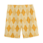 Orange Argyle Pattern Print Men's Sports Shorts