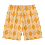 Orange Argyle Pattern Print Men's Swim Trunks