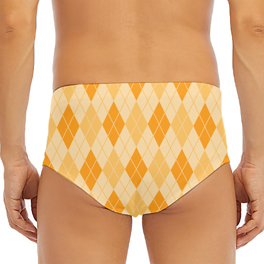 Orange Argyle Pattern Print Men's Triangle Swim Briefs