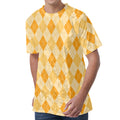 Orange Argyle Pattern Print Men's Velvet T-Shirt