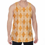 Orange Argyle Pattern Print Men's Velvet Tank Top