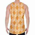 Orange Argyle Pattern Print Men's Velvet Tank Top