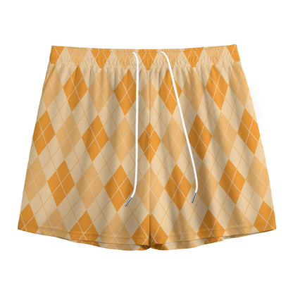 Orange Argyle Pattern Print Mesh Shorts