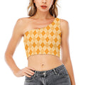 Orange Argyle Pattern Print One Shoulder Crop Top