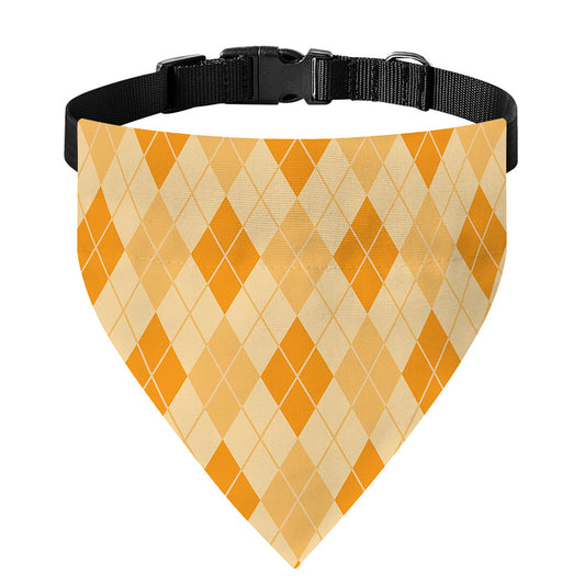 Orange Argyle Pattern Print Over The Collar Dog Bandana