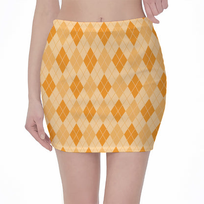 Orange Argyle Pattern Print Pencil Mini Skirt