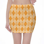 Orange Argyle Pattern Print Pencil Mini Skirt