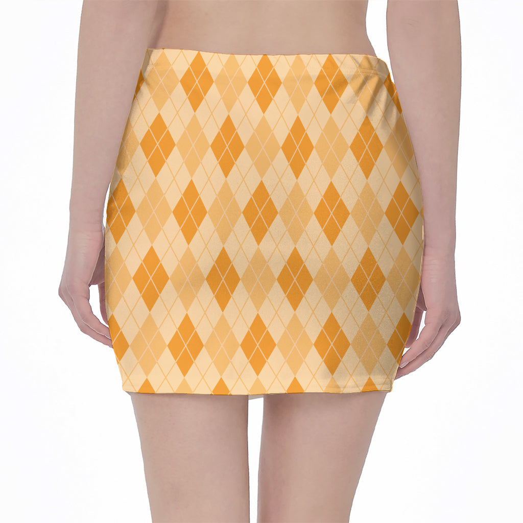 Orange Argyle Pattern Print Pencil Mini Skirt