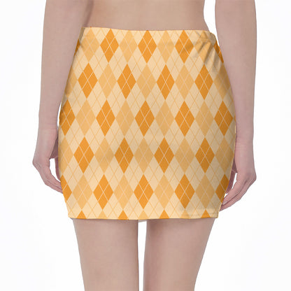 Orange Argyle Pattern Print Pencil Mini Skirt