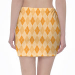 Orange Argyle Pattern Print Pencil Mini Skirt