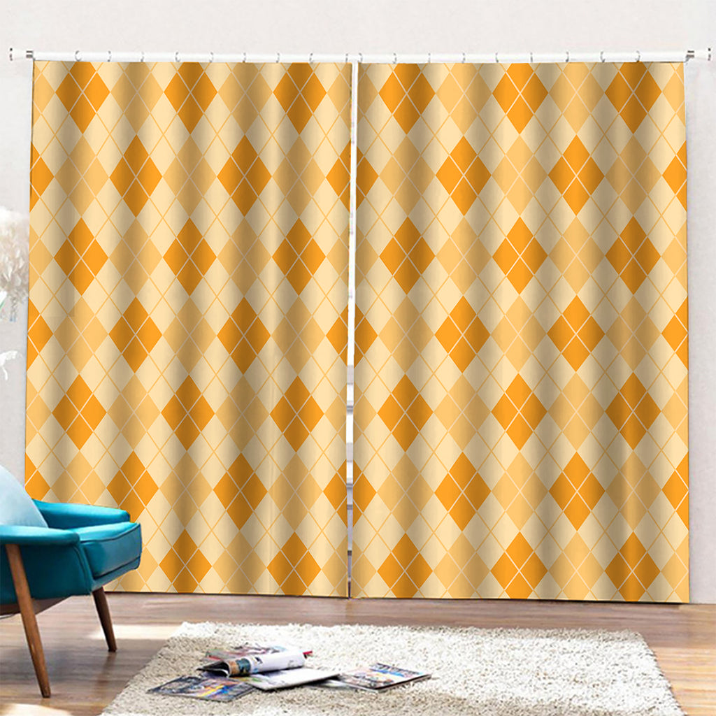 Orange Argyle Pattern Print Pencil Pleat Curtains