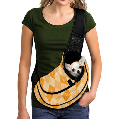 Orange Argyle Pattern Print Pet Sling Carrier