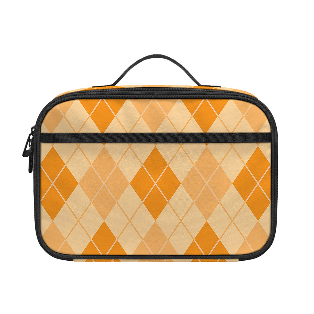 Orange Argyle Pattern Print Portable Lunch Bag