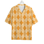 Orange Argyle Pattern Print Rayon Hawaiian Shirt