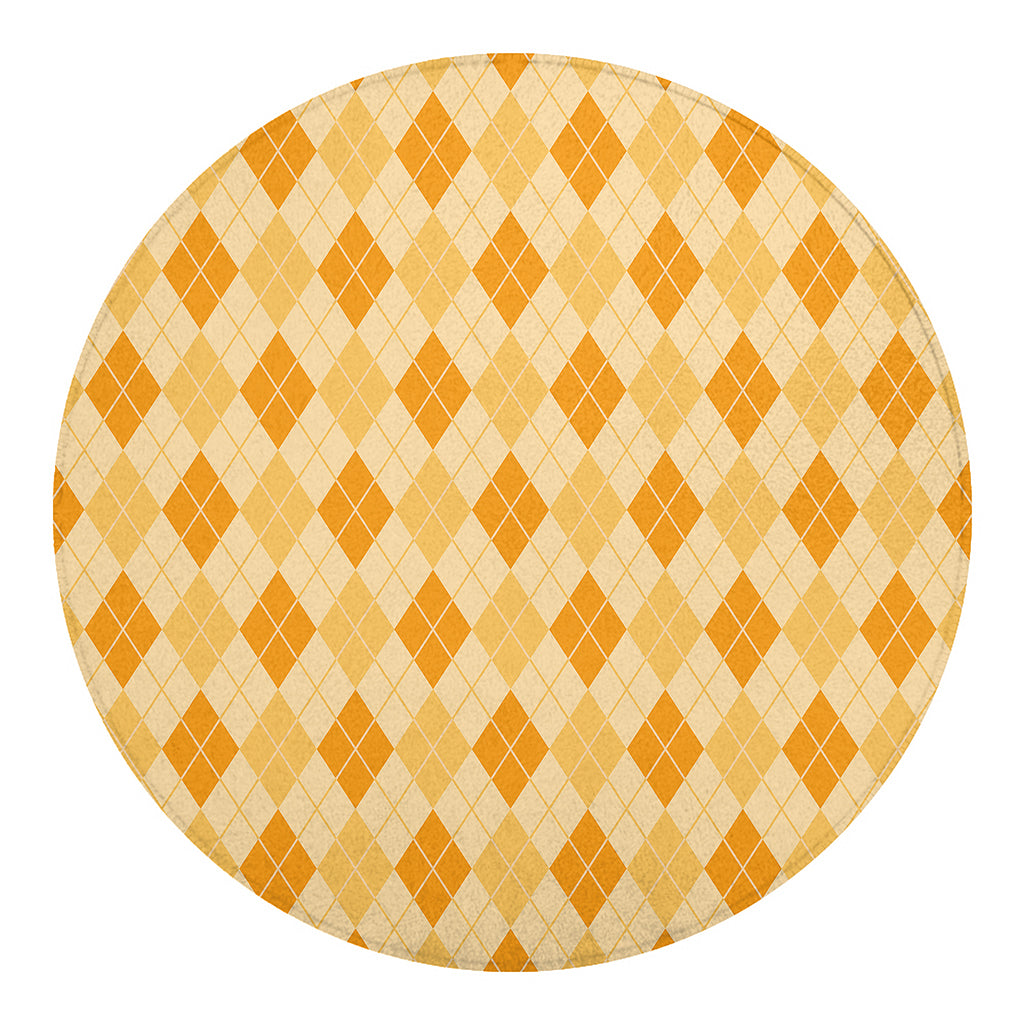 Orange Argyle Pattern Print Round Blanket