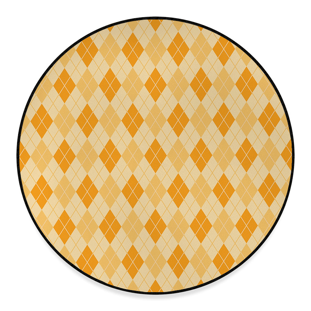 Orange Argyle Pattern Print Round Floor Mat