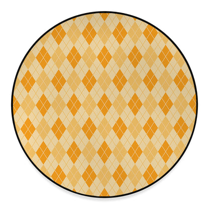 Orange Argyle Pattern Print Round Floor Mat