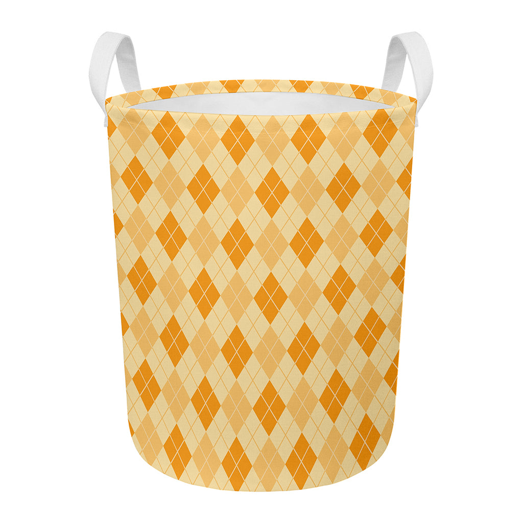Orange Argyle Pattern Print Round Laundry Basket