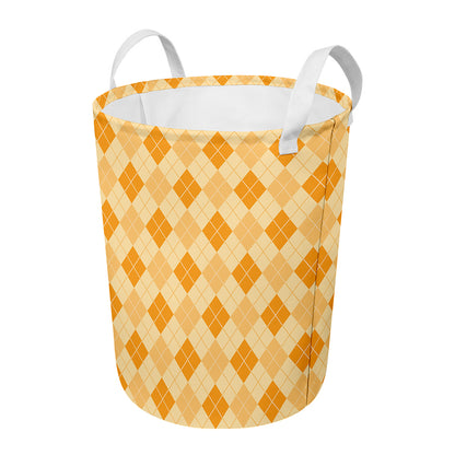Orange Argyle Pattern Print Round Laundry Basket