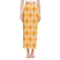 Orange Argyle Pattern Print Side Slit Maxi Skirt