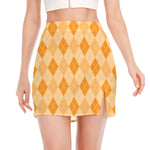 Orange Argyle Pattern Print Side Slit Mini Skirt