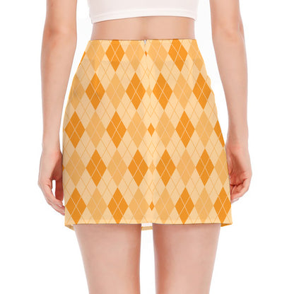 Orange Argyle Pattern Print Side Slit Mini Skirt